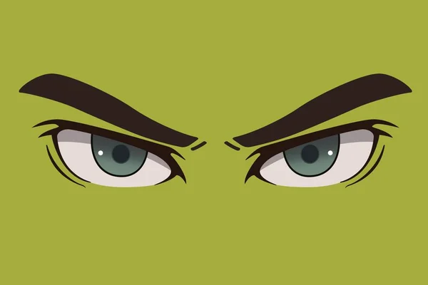 Anime Kreskówkowe Oczy Zielonym Tle Projekt Ilustracji — Zdjęcie stockowe