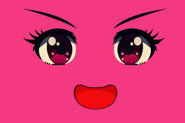  Pembe arka planda sevimli yüz ifadesi kawaii illüstrasyonu.