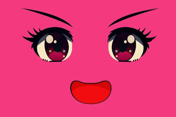  Pembe arka planda sevimli yüz ifadesi kawaii illüstrasyonu.