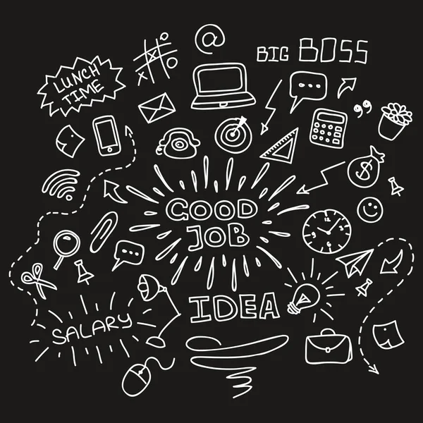 Elle çizilmiş iş fikri simgeler siyah kurulu ayarla doodles. Vektör çizim.