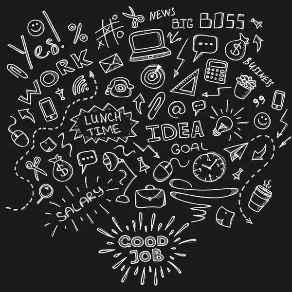 Elle çizilmiş iş fikri simgeler siyah kurulu ayarla doodles. Vektör çizim.