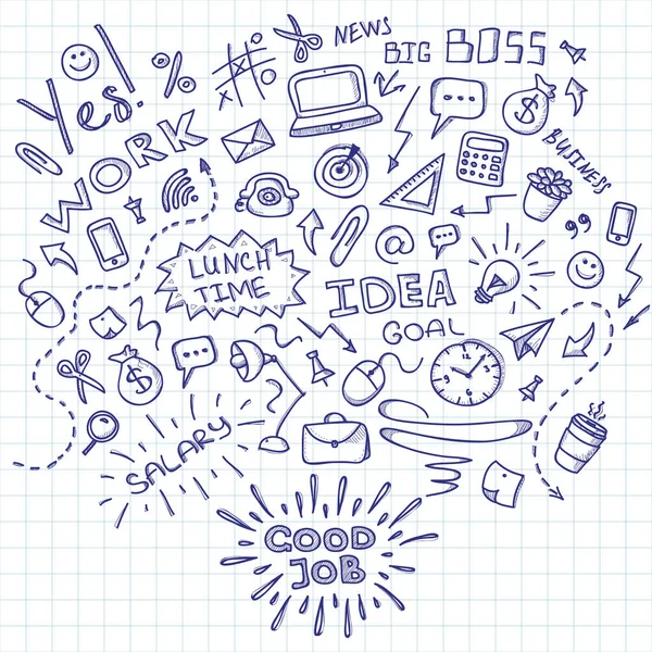 Elle çizilmiş iş fikri Icons set doodles. Vektör çizim.