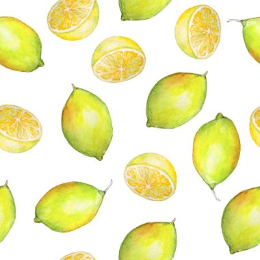 suluboya dikişsiz desen limon ve limon yarısı