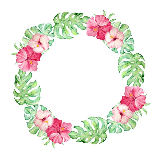 Watercolor tropical wreath frame2 — Stock Photo, Image