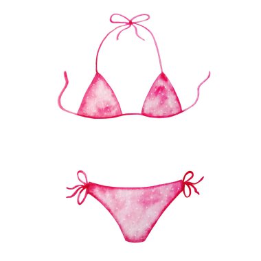 suluboya bikini mayo, beyaz noktalı pembe kadın.