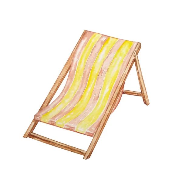 Chaise Longue Plage Aquarelle Marron Avec Bande Jaune Beige — Photo