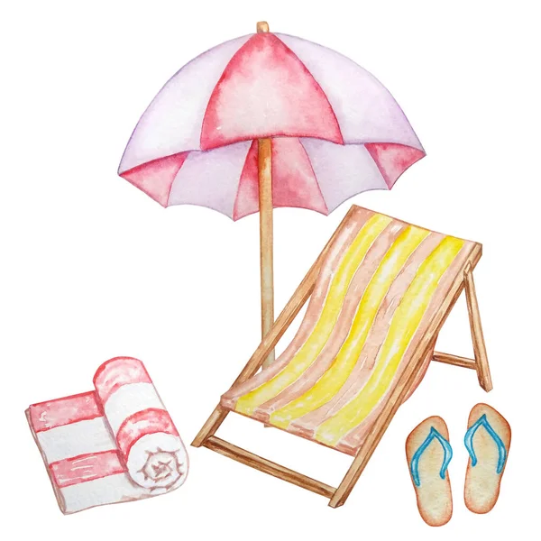 suluboya yaz seti, katlanır güverte sandalyesi plaj şemsiyesi altında, dinlenme, deniz, tropi