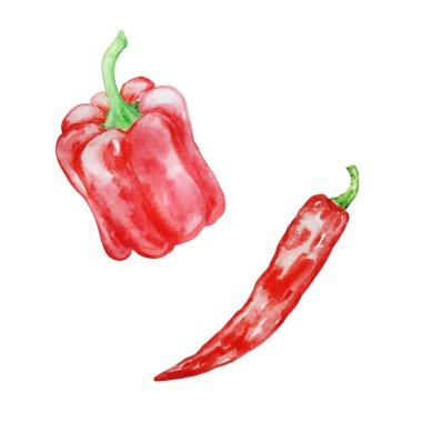 suluboya sebzeler iki büyük kırmızı biber ve uzun kırmızı biber.