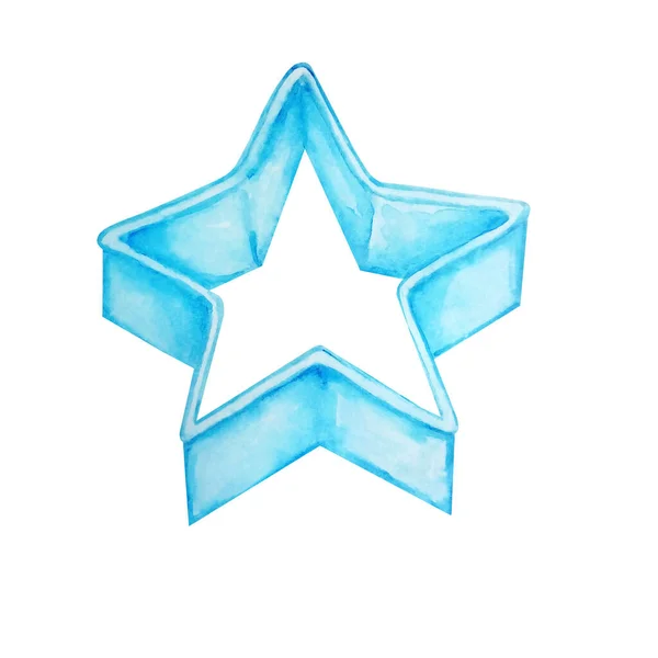 Aquarela Ilustração Azul Estrela Forma Assadeira — Fotografia de Stock