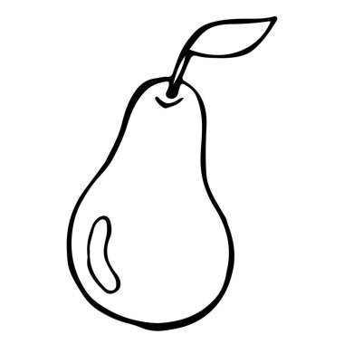 Resim siyah ve beyaz el çizimi karalama tarzı armut meyveli yaprak
