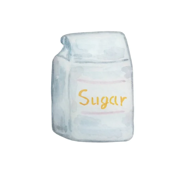 Aquarelle Illustration Sucre Dans Sac Blanc — Photo