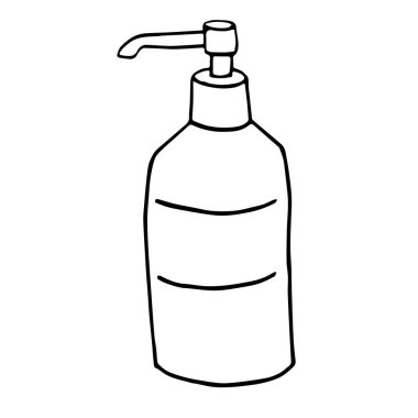 Kişisel bakım şişelerinin karalama tarzında tonik içeren siyah beyaz çizilmiş resmi