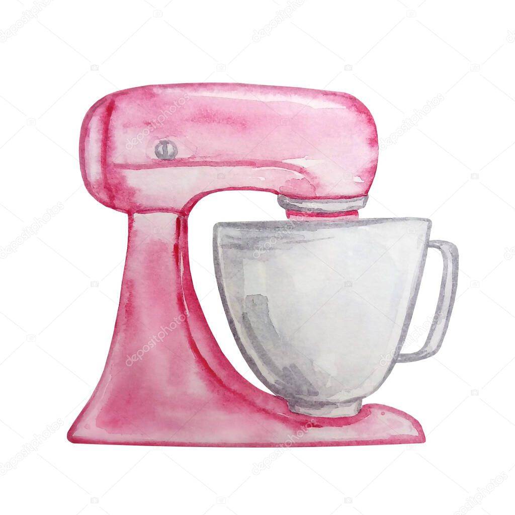 watercolor kitchen pink mixer