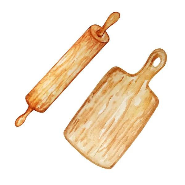 Nudelholz Und Küchenbrett — Stockfoto