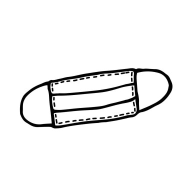 Elle çizilmiş tıbbi yüz maskesi karalama stili siyah ve beyaz