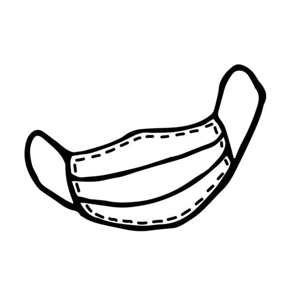 Schizzo Disegnato Mano Maschera Medica Contro Virus Stile Doodle Bianco — Vettoriale Stock