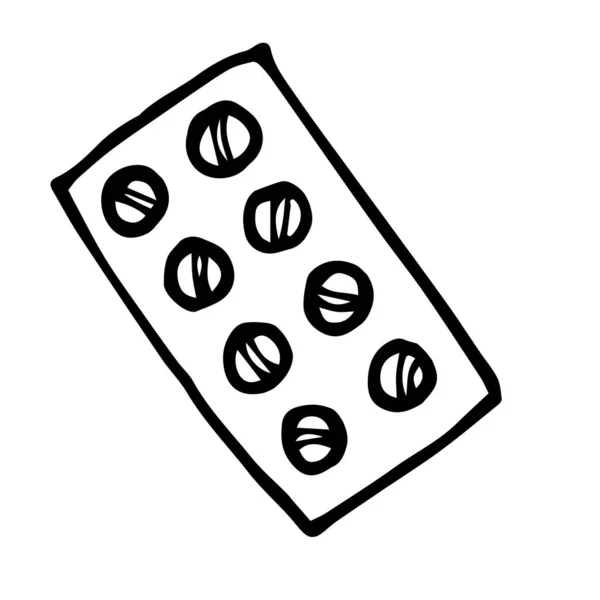 Малюнок Мальованих Круглих Таблеток Упаковці Каракулі Чорно Білий — стоковий вектор