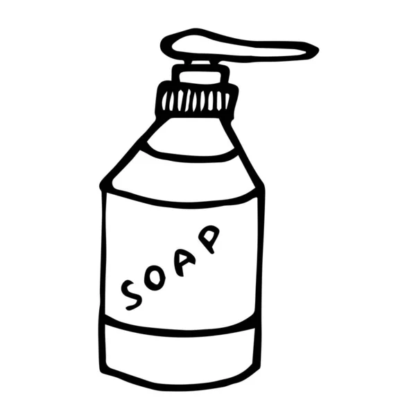 手绘液体肥皂放在手罐里 放在涂鸦里 — 图库矢量图片