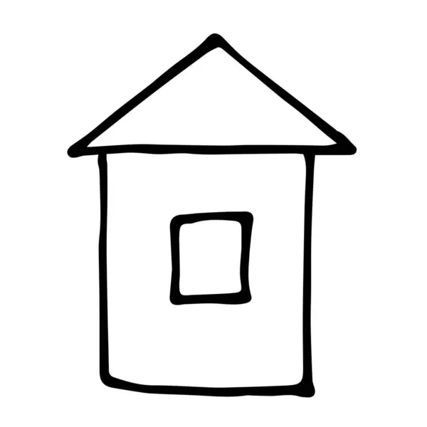 Esboço Casa Desenhada Mão Com Uma Janela Estilo Doodle Preto —  Vetores de Stock