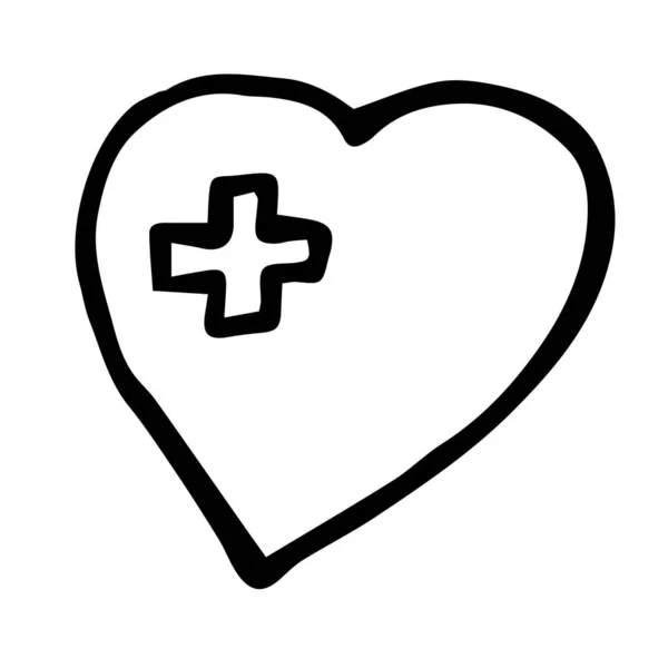 Corazón Dibujado Mano Con Una Cruz Dentro — Vector de stock