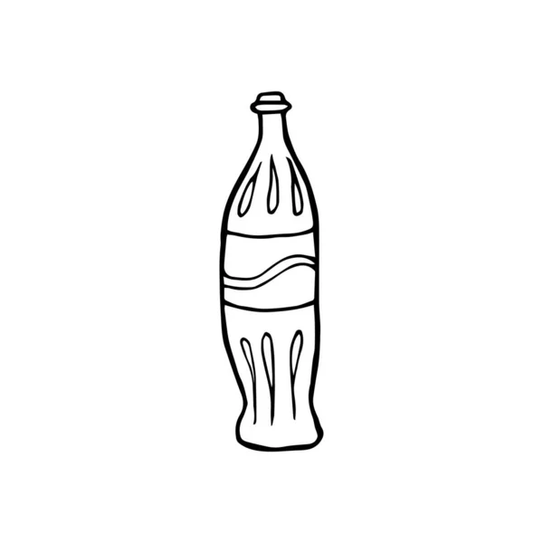 Ilustración Botella Vidrio Garabato Dibujado Mano Con Soda Blanco Negro — Archivo Imágenes Vectoriales