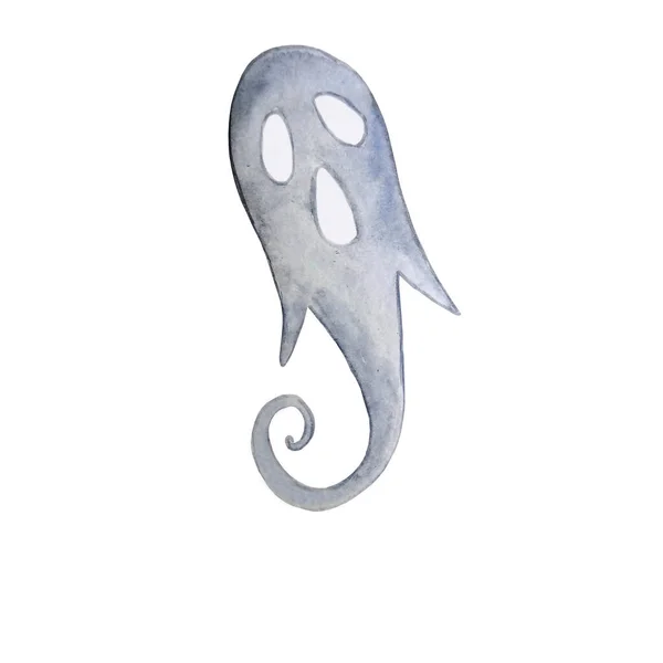 Watercolor Gray Ghost Flying Hallowee — Stock Photo, Image