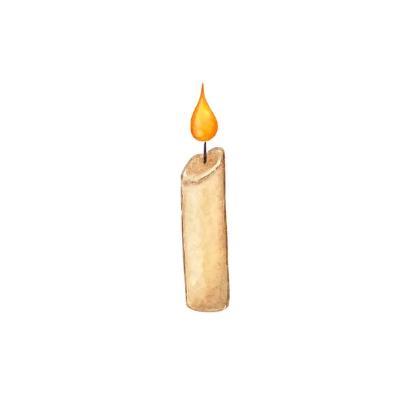 Aquarell Magische Beige Kerze Mit Rotem Feuer Heiligenschein — Stockfoto
