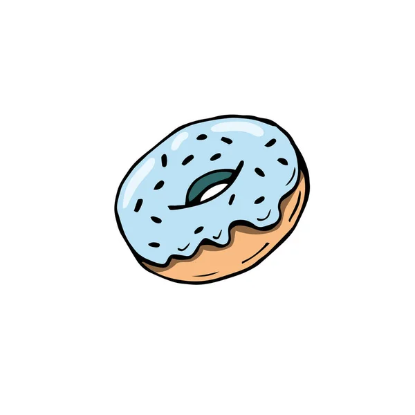 Donut Redondo Dulces Vectores Con Mano Crema Azul Dibujado Estilo — Vector de stock