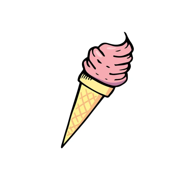 Dulces Helado Rosa Cono Gofre Marrón — Vector de stock