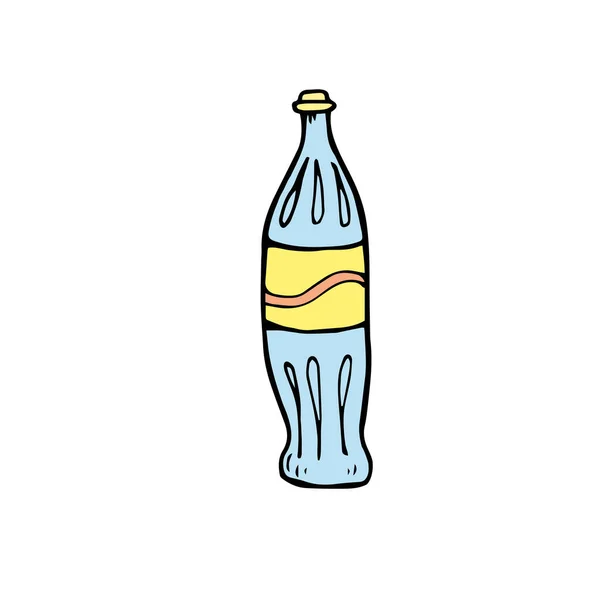 Garrafa Vetor Azul Com Soda Mão Desenhada Estilo Doodle Colorido — Vetor de Stock