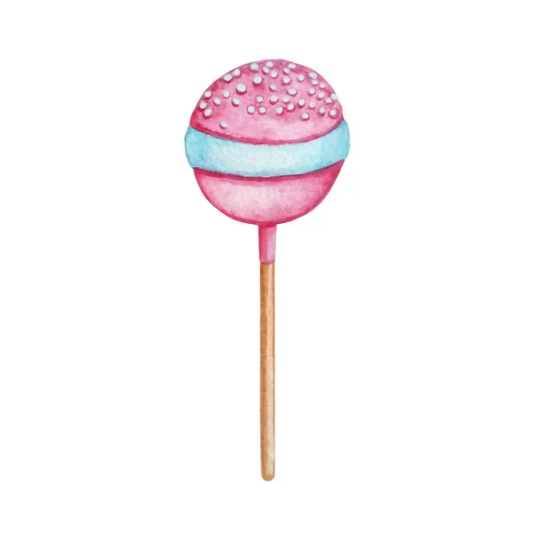 Aquarel Roze Ronde Lolly — Stockfoto