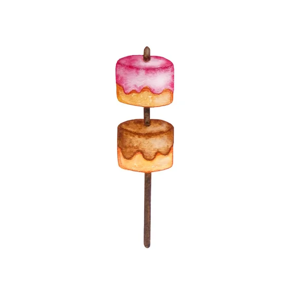 Watercolor Sweets Tender Marshmallow Stick — Stock Photo, Image