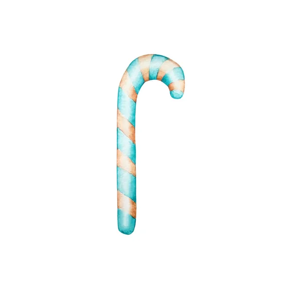 Suluboya Uzun Şeker Çubuğu Lolipop Mavi Çizgili Çizgileri — Stok fotoğraf