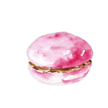 Beyaz arka planda çizilmiş suluboya pembe narin badem kurabiyesi