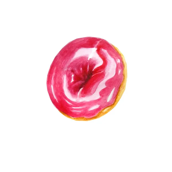 Aquarell Donut Mit Rosa Heller Glasur — Stockfoto