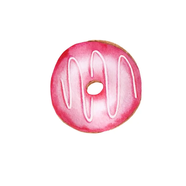 Aquarell Donut Mit Rosa Zuckerguss — Stockfoto
