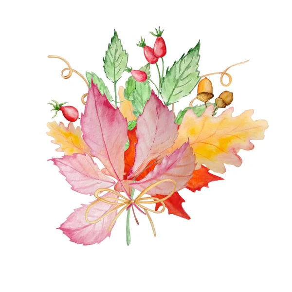 Akvarel Podzimní Kytice Listí — Stock fotografie
