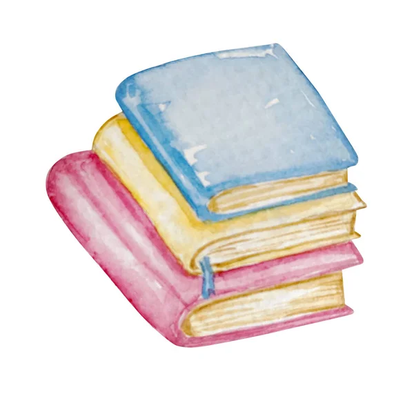 水彩書の教科書3冊ピンク青と黄色 — ストック写真