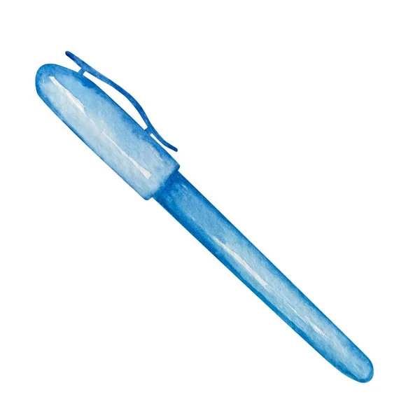 Акварель Голубая Шариковая Ручка Закрыта — стоковое фото