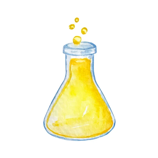 Akvarel Ilustrace Sklo Chemické Baňky — Stock fotografie