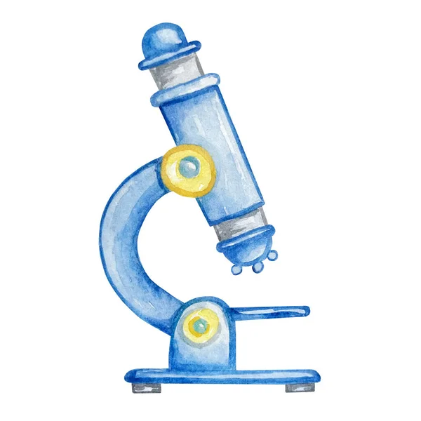 Aquarelle Illustration Bleu Microscope Médical — Photo