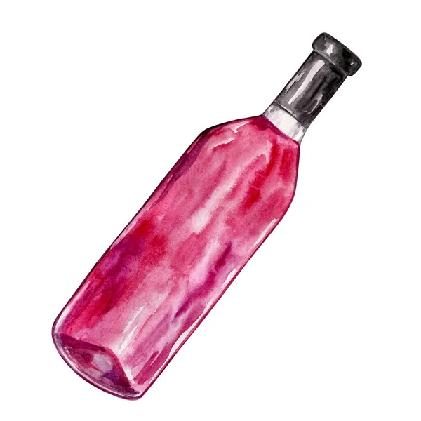 Акварель Иллюстрация Изолированное Изображение Закрытая Бутылка Ярко Красным Вином — стоковое фото