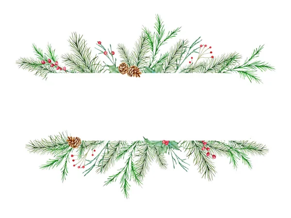 Watercolor Christmas Wreath Fir Branches Place Text Illustration Greeting Cards — Stock Photo, Image