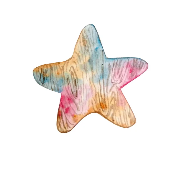 Watercolor Festive Multicolored Star Pink Blue Beige Texture Hand Painted — Stock Photo, Image