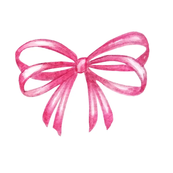 Watercolor Holiday Bow Pink Thin Ribbon Illustration Festive Bunting Clip — Stock Photo, Image