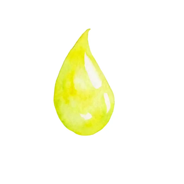 手描き水彩画白を基調とした黄色のオリーブオイルドロップ — ストック写真
