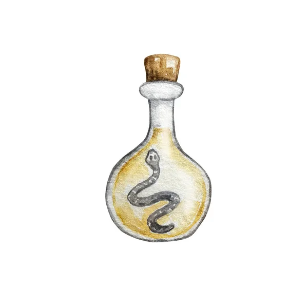 Bouteille Vintage Aquarelle Avec Liquide Serpent Intérieur Illustration Magique Dessinée — Photo