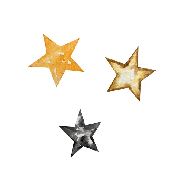 Coleção Aquarela Estrelas Diferentes Estrelas Bonitas Fofas Assustadoras Pretas Bege — Fotografia de Stock