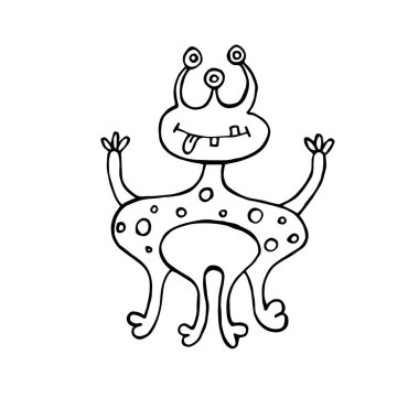 Cadılar bayramı için Vektör Şirin çizgi film canavarı. Üç gözlü komik canavar karakteri. Bir parti için komik ve gülümseyen bir yaratık