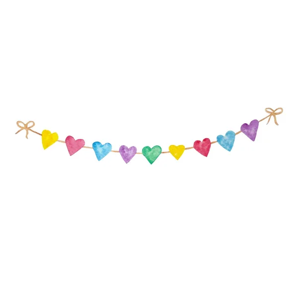 Bright Garland Cute Paper Flags Shape Heart Different Colors Hand — Stock Photo, Image